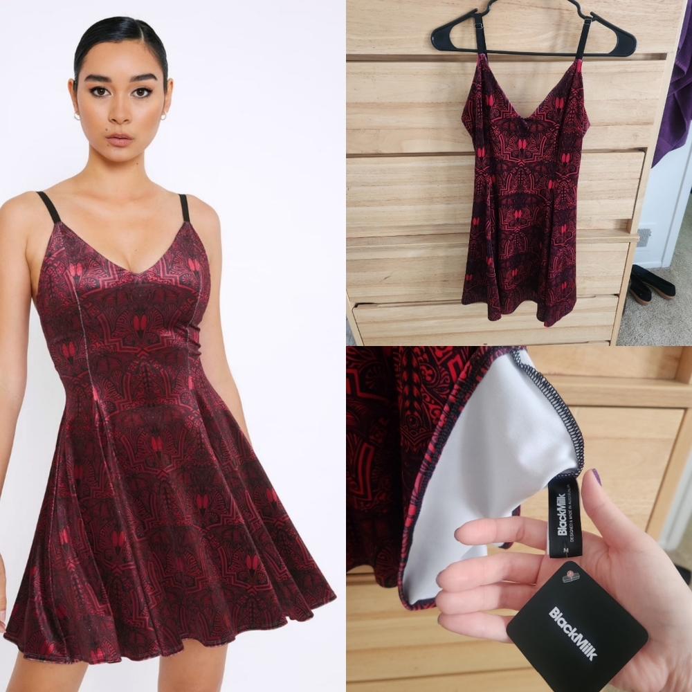 BNWT Cursed Bats Velvet Mini Strappy Dress size